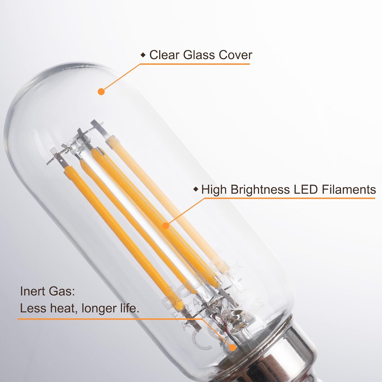 DiCUNO E17 LED Tubular Filament Bulb, E17 Intermediate Base LED Tube Light Bulb, Warm White 2700K, 40W Appliance Replacement for Exit Sign Light, Refrigerator, Freezer, 400lm, 6 Pack