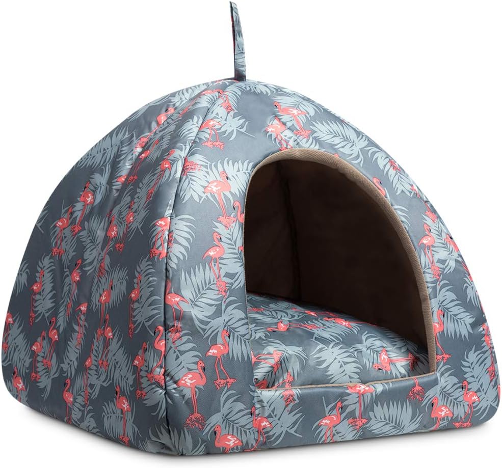 Hollypet Cooling Pet Bed for Cats and Small Dogs 15 x 15 x 15 inches 2 in 1 Foldable Comfortable Triangle Nest Tent House for Summer, Gray