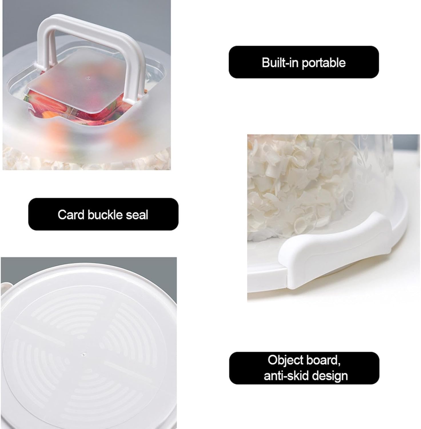 Cake Carrier, Round Cake Holder, 7 Slot Cupcake Containers, Portable Cake Container Holder with Lid & Handle, Lightweight Cake Display Stand, Small Plate Pie Carrier for Birthaday