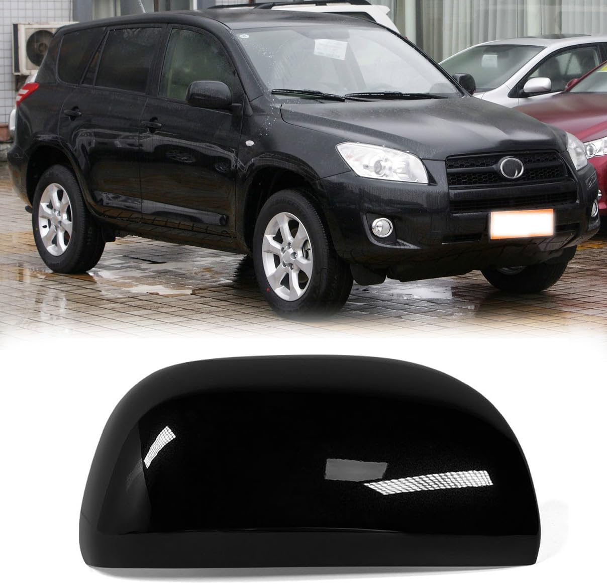 Car Rearview Mirror Cap Cover For Toyota RAV4 2006 2007 2008 2009 (Black, Right)