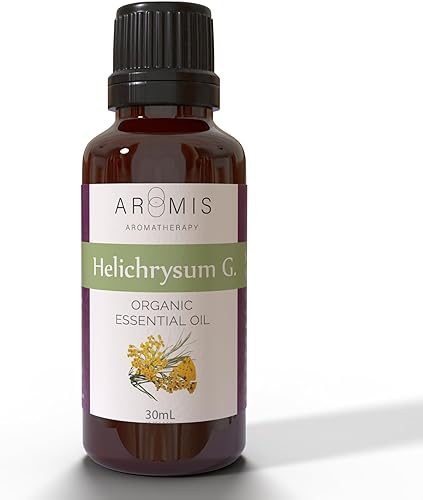 ArOmis - Aceite esencial orgánico de helicriso gimnocéfalo  Helichrysum G.  Aroma único rico en curcumeno y eugenol  100% puro y sin diluir  1.0 fl