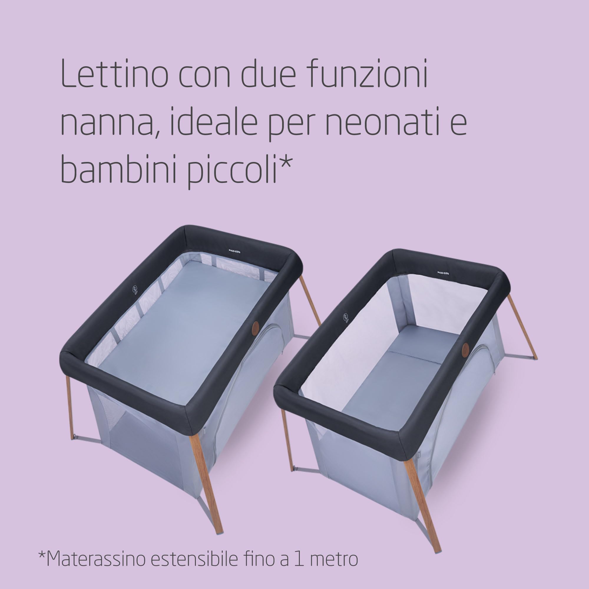 Maxi-Cosi Iris2, 2 in 1 Culla da Campeggio Neonato, 0-3 anni, 0-15 kg, Lettino da Viaggio Compatto, Pieghevole e Leggero, 2 Modalità Nanna, Finestra Accesso, Materasso Lettino, Essential Graphite