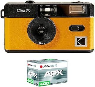 Kodak Pack F9 Argentica + Film 400 ASA – 35 mm Yellow Rechargeable Camera, Fixed Wide Angle Lens, Optical Viewfinder, Inte…