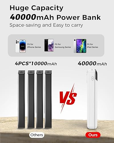 Miniatura 4 de Cargador portátil de 40000 mAh, batería de cable integrado, PD 22.5 W, carga rápida, cargador de teléfono portátil, 4 salidas, 3 entradas,