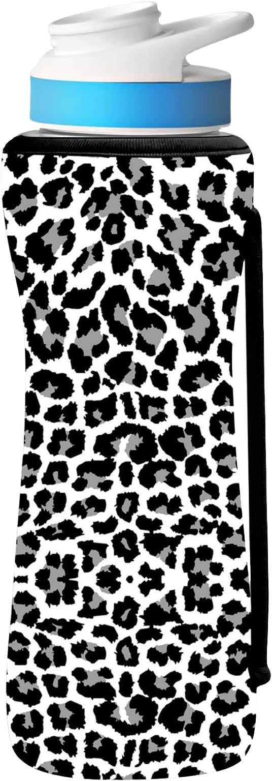 32oz Cute Printed Sleeve Compatible With Cirkul Water Bottle For Plastic And Stainless Steel Bottles 32oz Neoprene Sweat-Wicking Material Insulated Cover Designed With Handles (Snow Leopard)