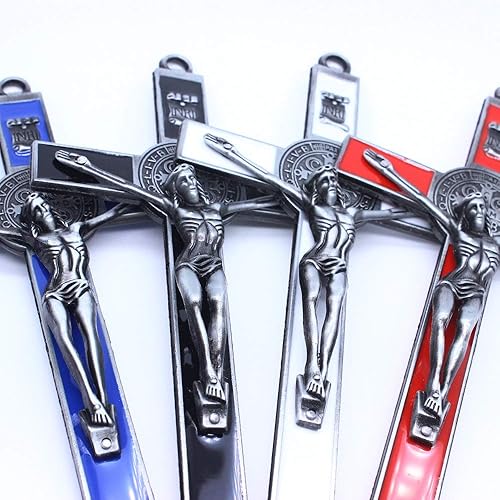 Miniatura 5 de SZQCZB Crucifijo de pared de 2 piezas, crucifijo católico de metal para decoración del hogar, 7.5 x 3.6 pulgadas