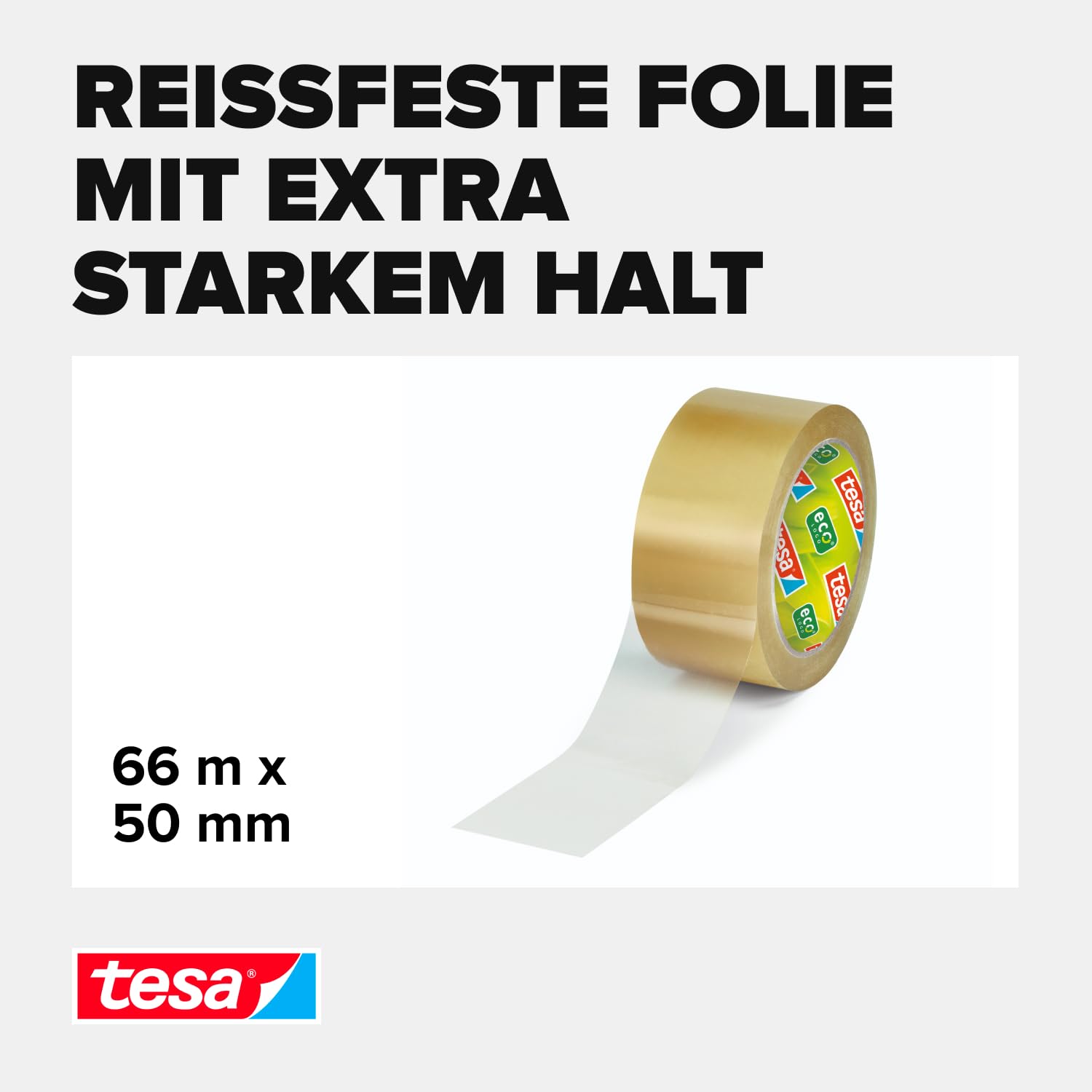 tesapack bio and Strong - Strongly Adhesive Packaging Tape Made from 98 Percent bio-Based Material - Sustainable and Easy to Recycle - Transparent - 66 m x 50 mm