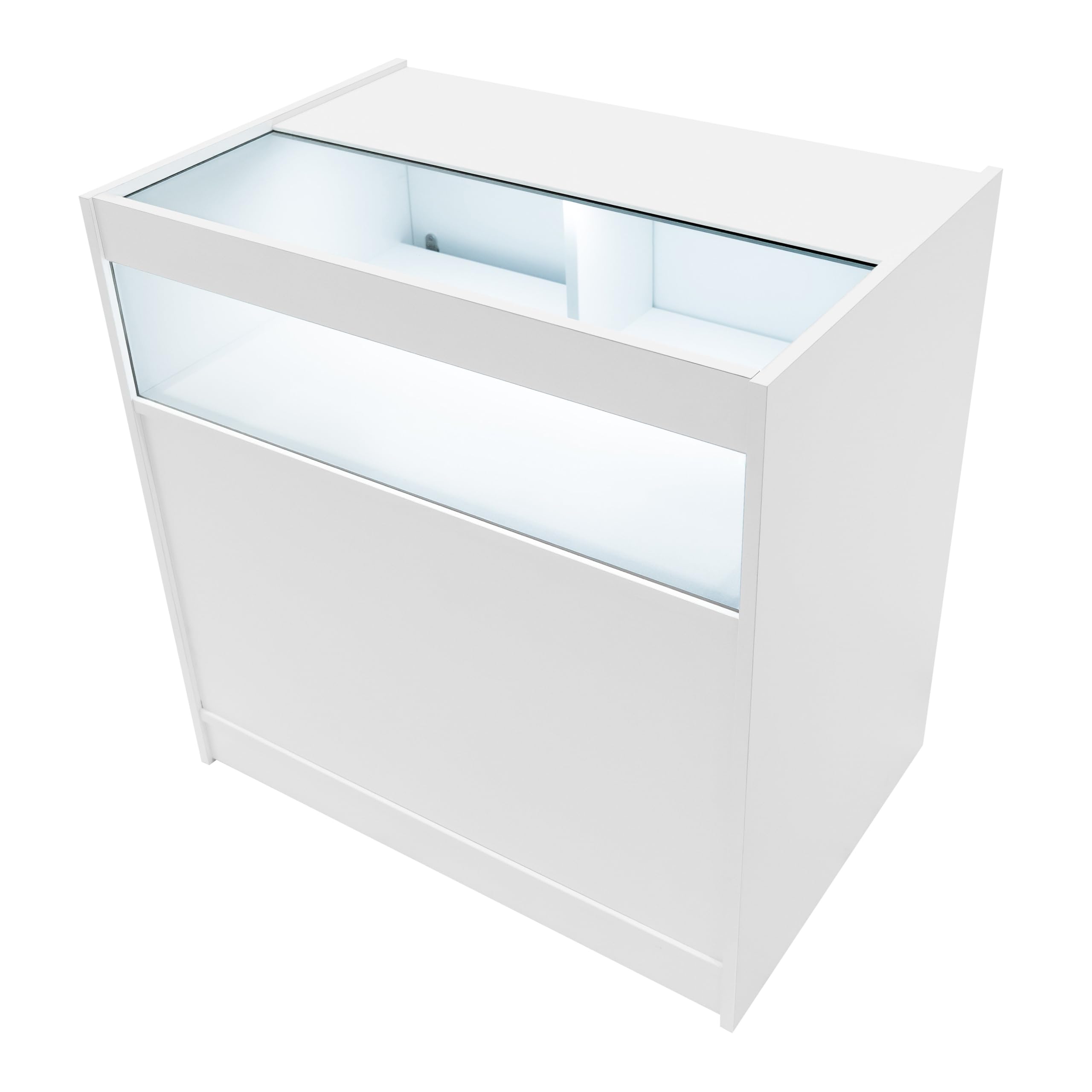 Set Banconi Bianco con LED Gravity B900 C900 CM60 TB60 - Vetrina con Serratura, Chiavi, Ante Scorrevoli, Mobile Cassa, Espositori Angolari Illuminati per Abbigliamento, Gioielli e Accessori