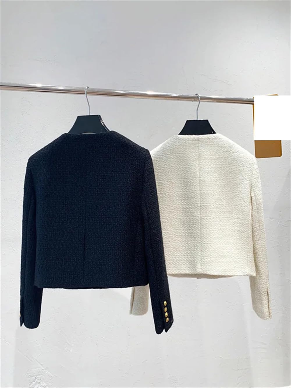 Dvbfufv Women's Autumn Winter Tweed Jacket Women Vintage Woolen Cropped Coats Streetwear Elegant Casual Slim Outwear Tops