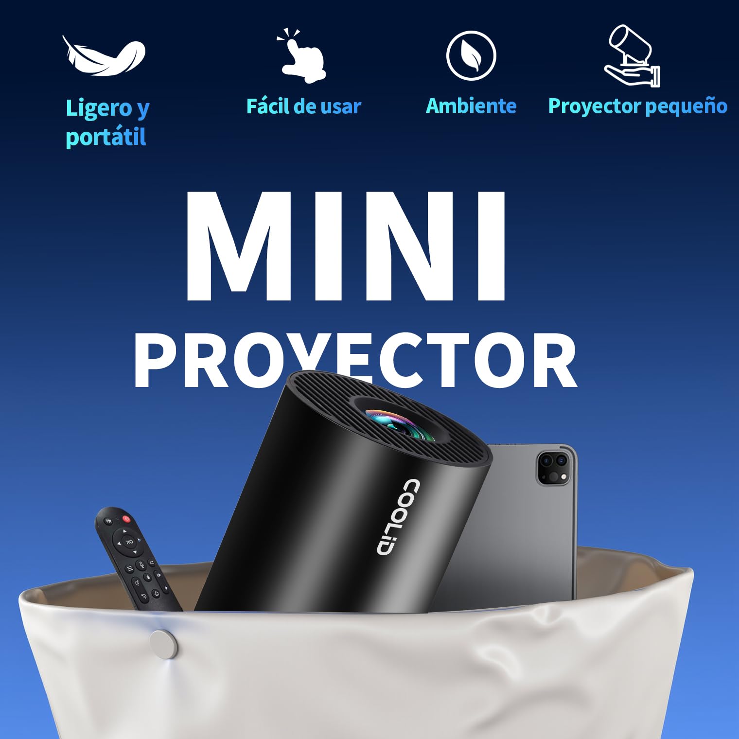 [2026 App Integrada] Mini Proyector 4K Support 1080p con WiFi 6 y Bluetooth 5.2 Proyector portátil con Enfoque automático y corrección Trapezoidal Compatibile con TV Stick/USB/PS5/Laptop,Negro