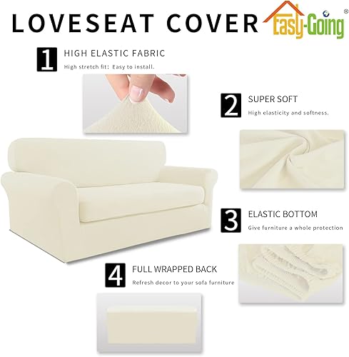Miniatura 4 de Easy-Going Funda elástica para sofá de 2 piezas, protector de muebles de microfibra súper suave y resistente con parte inferior elástica para