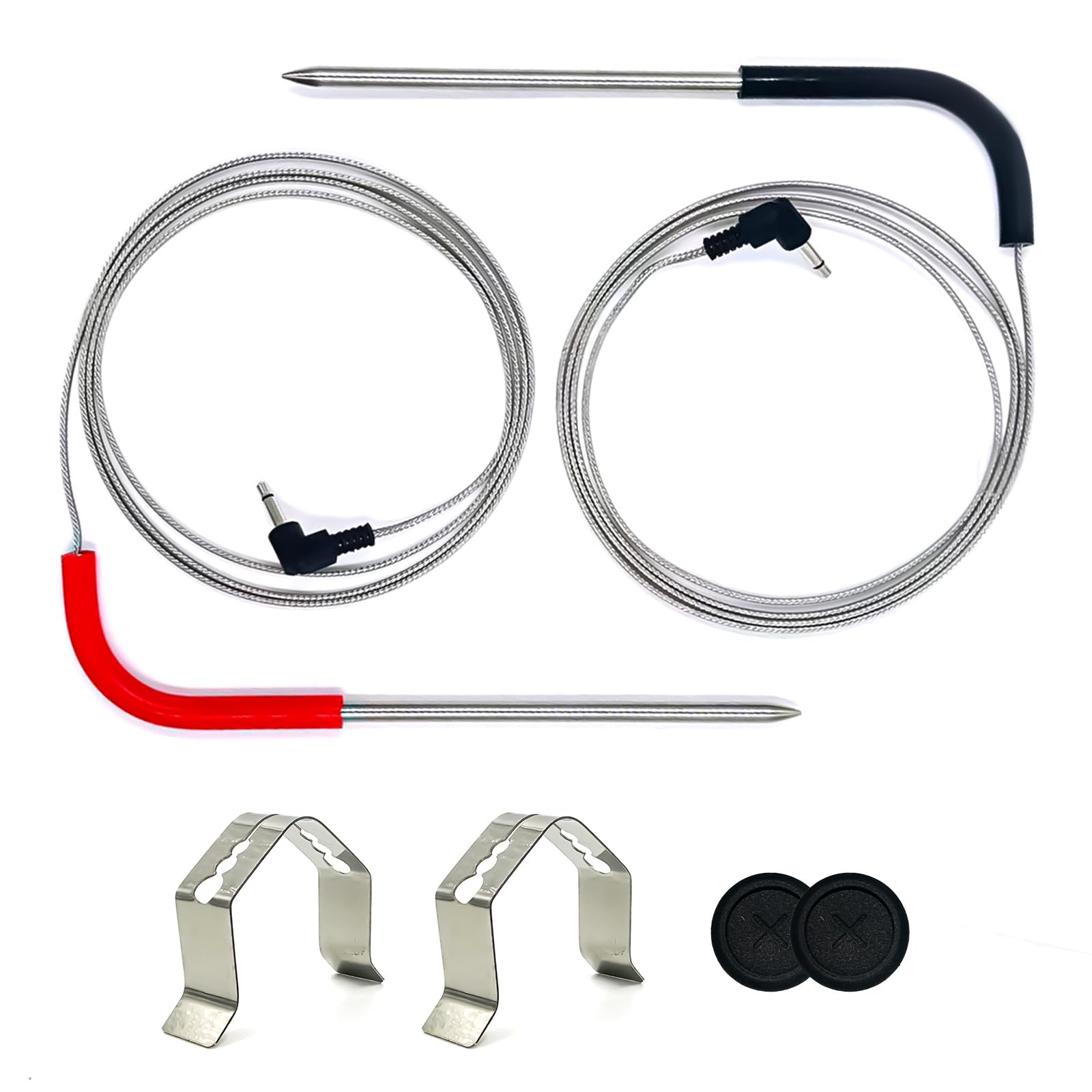 Sonda di temperatura per carne per griglie a pellet e accessori per affumicatori, con spina da 3,5 mm, con 2 sonde per carne, occhielli, cilindri