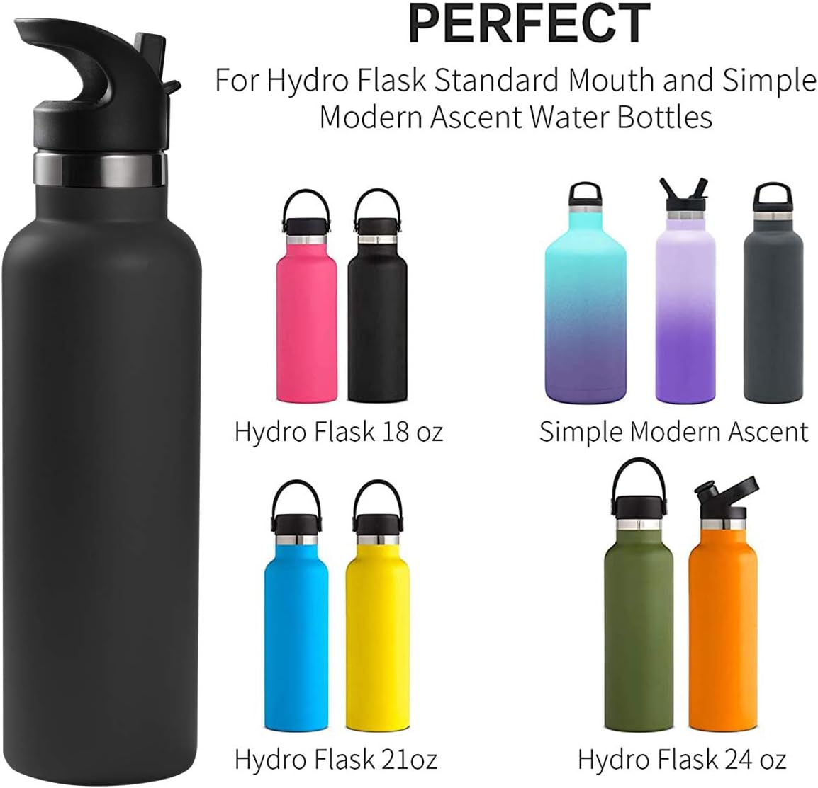Straw Lid for Hydro Flask Standard Mouth, Lid with Straws Fits Standard Mouth Hydroflask, Sport Cap Water Bottle Accessories Top Replacement Straw Lid : Sports & Outdoors