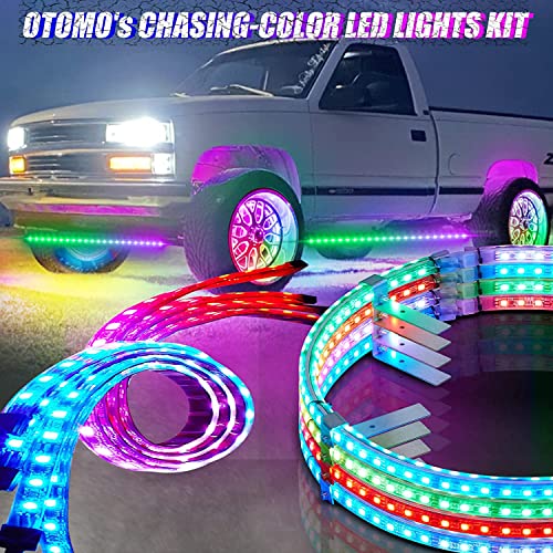 Otomo 15.5" Chasings Flows Ring Underglow Strip Light, 876-Leds 2-Row Dreamcolors Neon Rim Rotar Lighting With Braking & Turn Signal For Truck Car Suv(Rotor Brake Pad Dia≤13", Rim Inner Edge Dia≥19") #TOP6