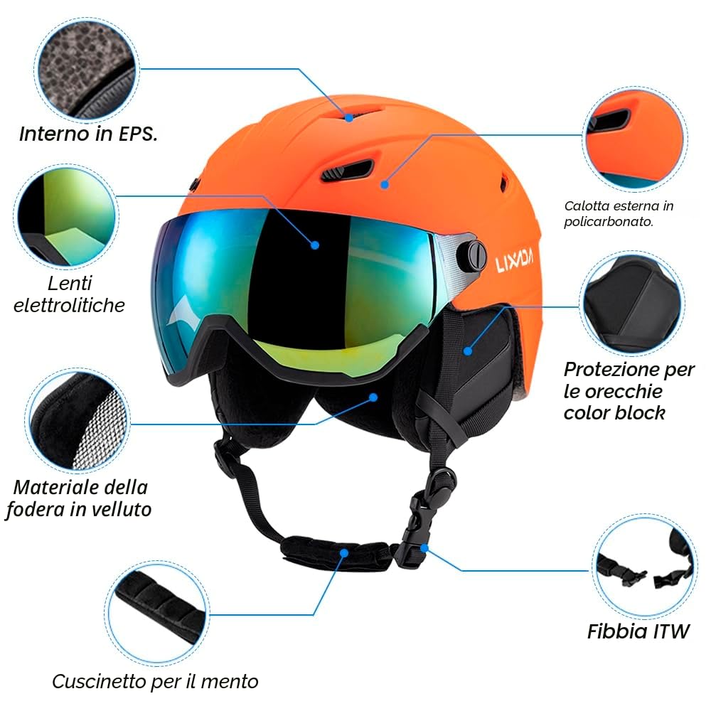 Kavolet - Casco da sci integrato per uomo e donna, casco da snowboard con visiera rimovibile, prese d'aria, resistente, caldo e traspirante, casco da sci per uomo donna