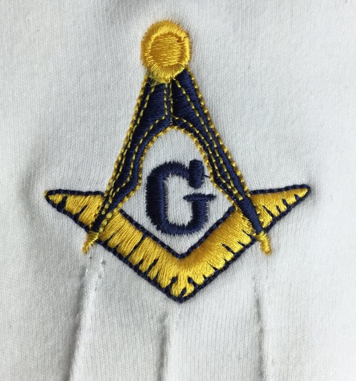Bricks Masons Masonic Gloves Yellow Square Compass With G Machine Embroidery, Medium