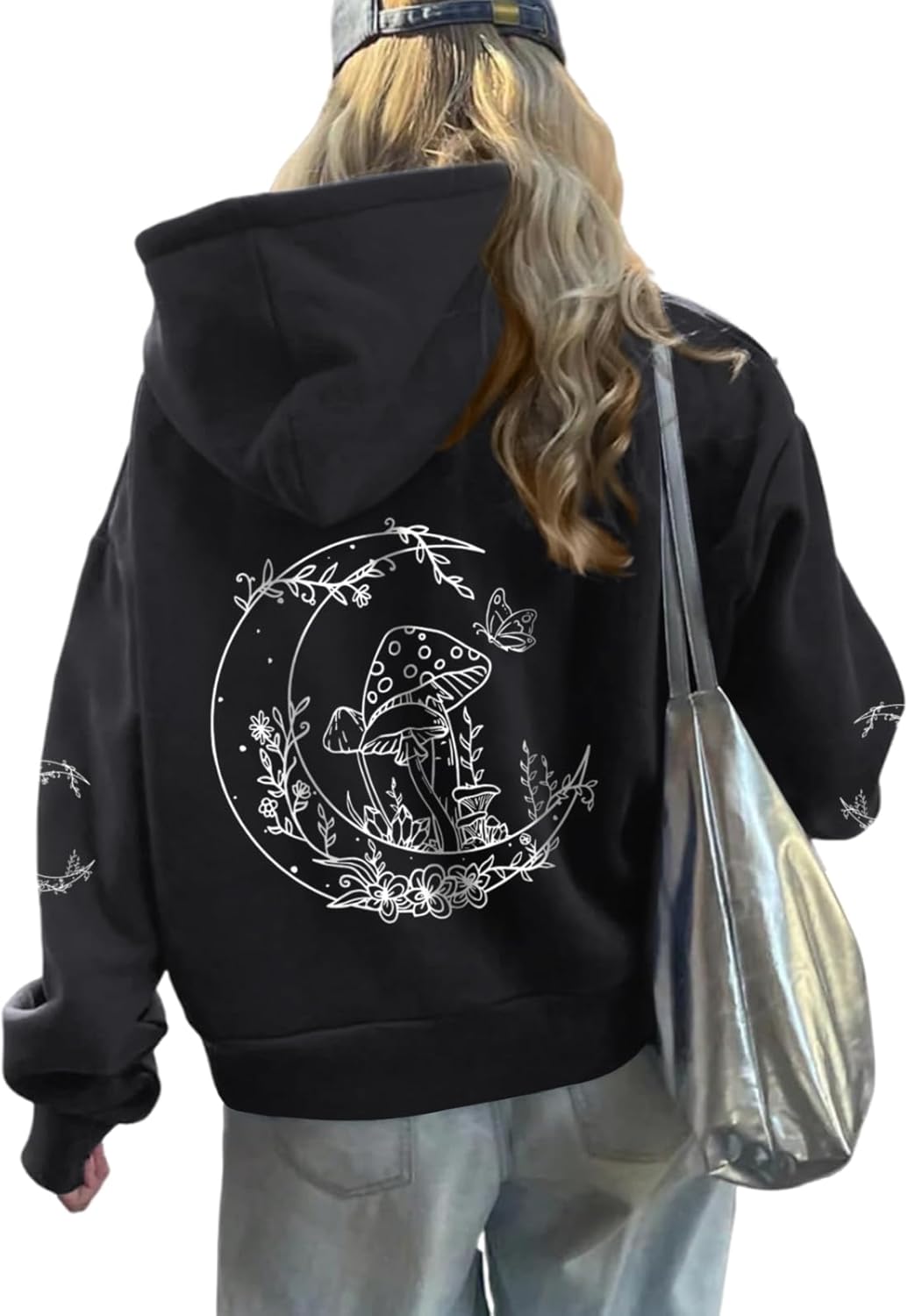 Graphic Hoodies for Women Mushroom Moon Sweatshirt Oversized Hoodie Gothic Vintage Sweatshirt Print Tops