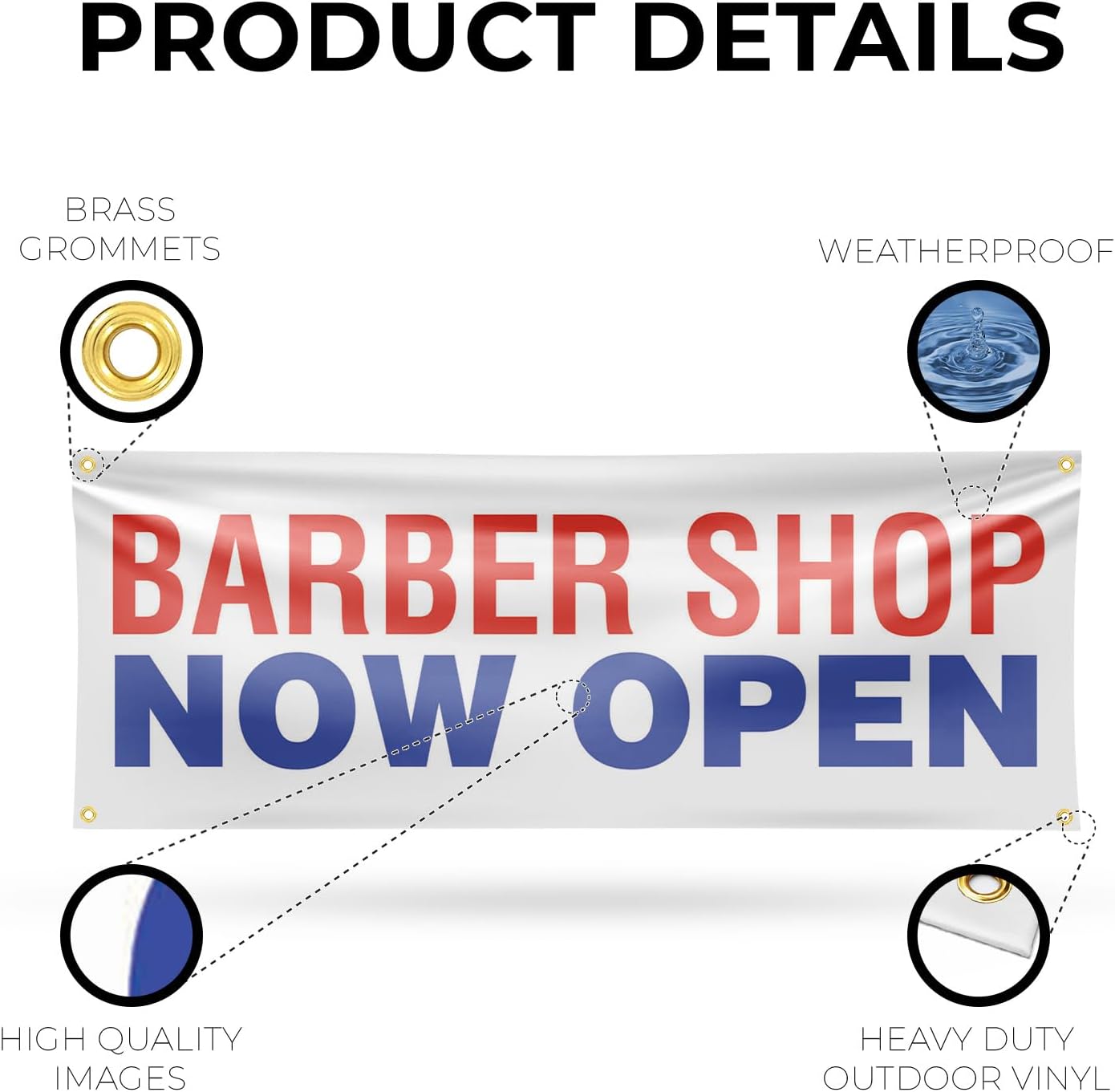 Barber Shop Now Open Banner Sign 18 Inch x 48 Inch | 13 oz Vinyl with Metal Grommets | Heavy-Duty Single-Sided Outdoor Durable Printed High-Quality Weatherproof | Made in the USA