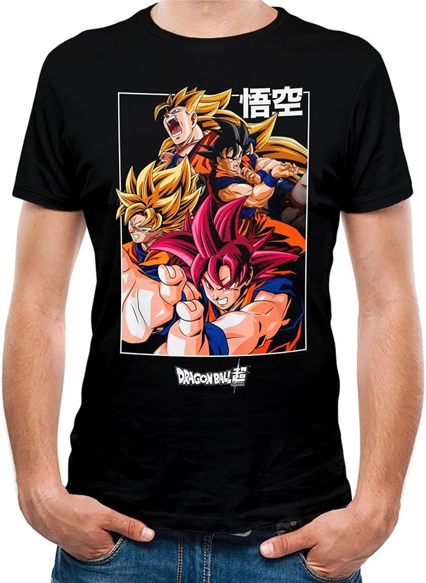 Official Licensed Merchandise Dragon Ball Super Saiyan Goku Evolutions Unisex T-Shirt Tee, Black (Medium)