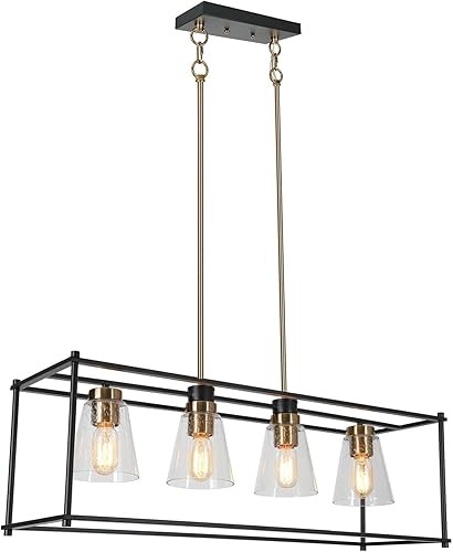 Miniatura 5 de Candelabro negro y dorado, 4 lámparas de araña para comedor, iluminación colgante lineal de isla de cocina de 33.5 pulgadas