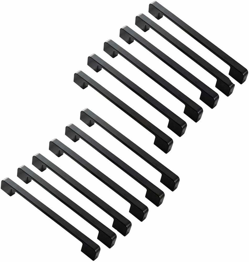12PCS Flat Black Modern Cabinet Hardware Drawer Handle Kitchen Cupboard Bar Pull Dresser Knobs
