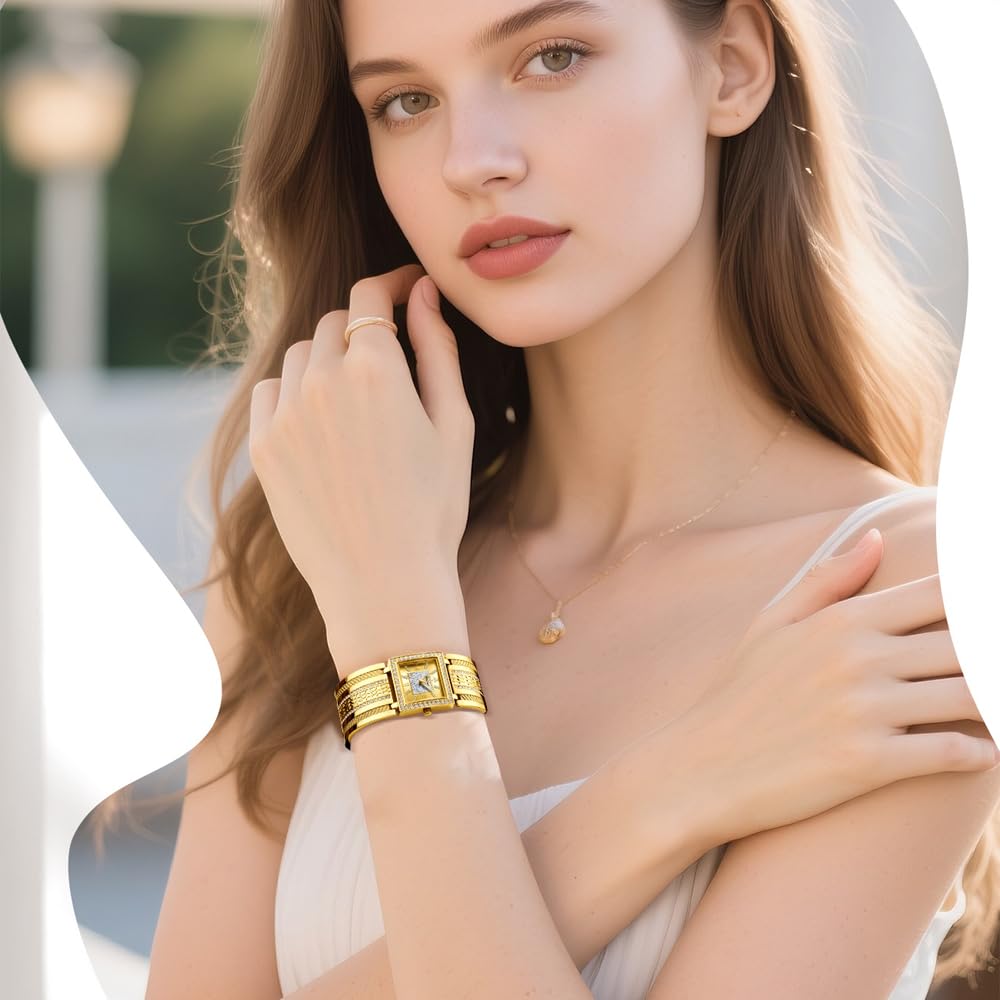 Orologio da polso analogico al quarzo da donna, quadrante quadrato con cristalli, con scatola