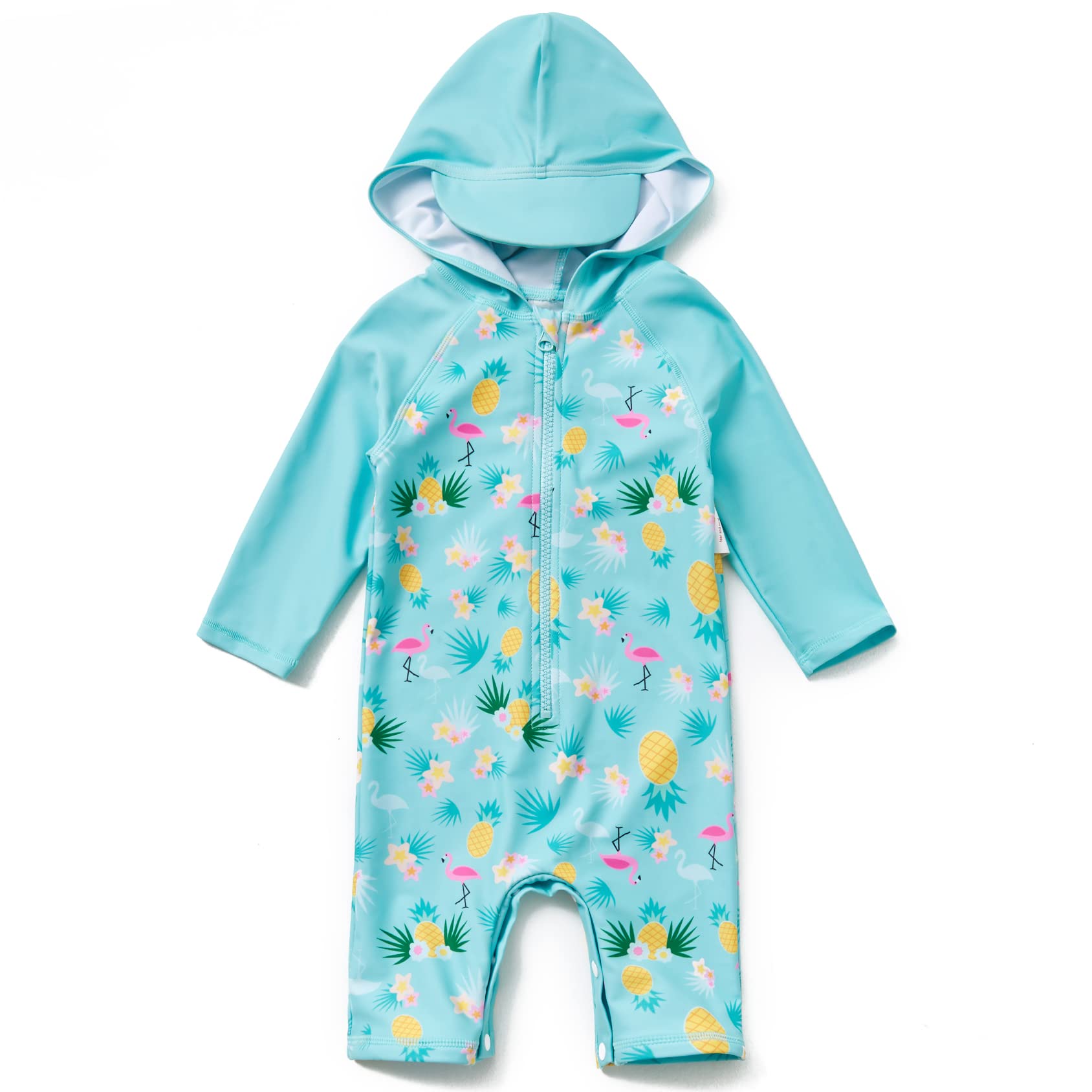 Mazuliso Baby Bambina Costume da Bagno Intero con Cappuccio UPF50+ Crotch Chiusura a Scatto Maniche Lunghe