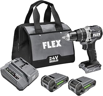 FLEX 24V Brushless Cordless 1/2-Inch 750 In-Lbs Torque 2-Speed Hammer Drill Kit with (2) 2.5Ah Lithium Batteries and 160W Fast Charger - FX1251-2A
