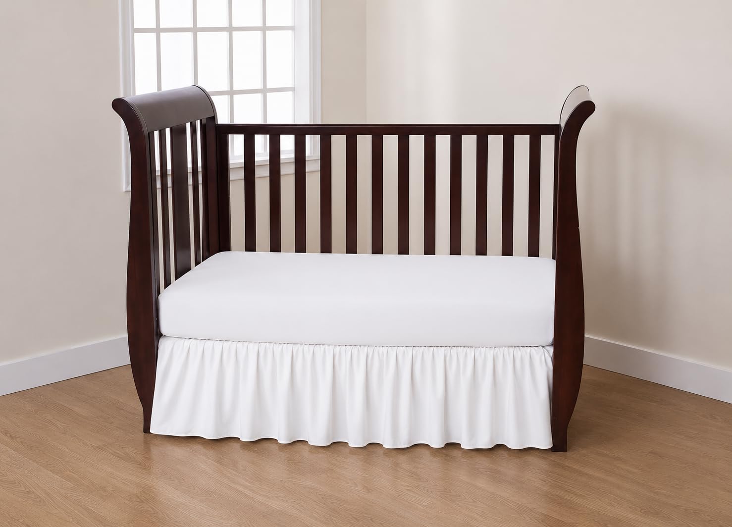 TL Care Falda de Cama de percal 100% algodón Natural, Color Blanco, Suave, Transpirable, para niños y niñas