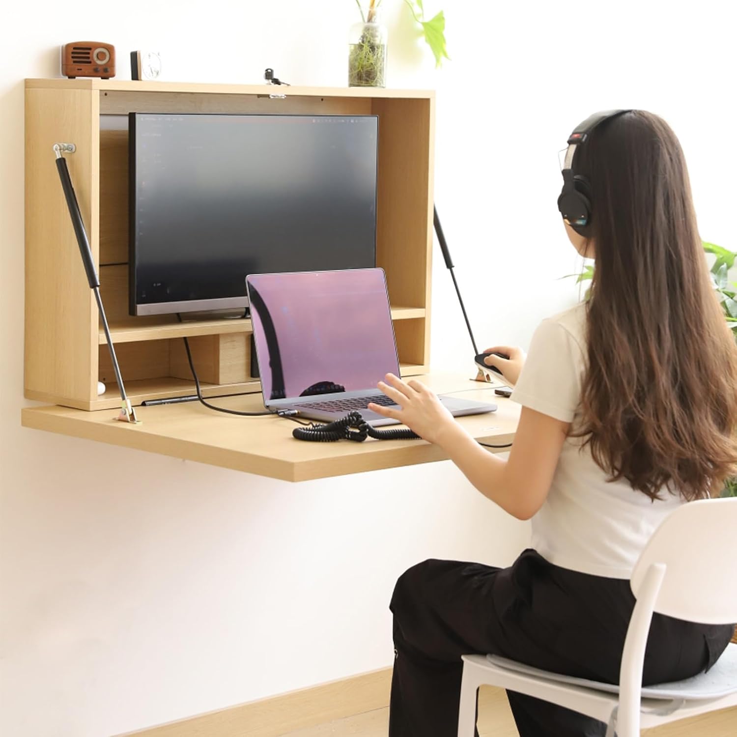 Wall Mounted Folding Table with Power Outlet & USB Ports - Multifunctional Space-Saving Desk for Laptops, Home Office, and Small Spaces image 2