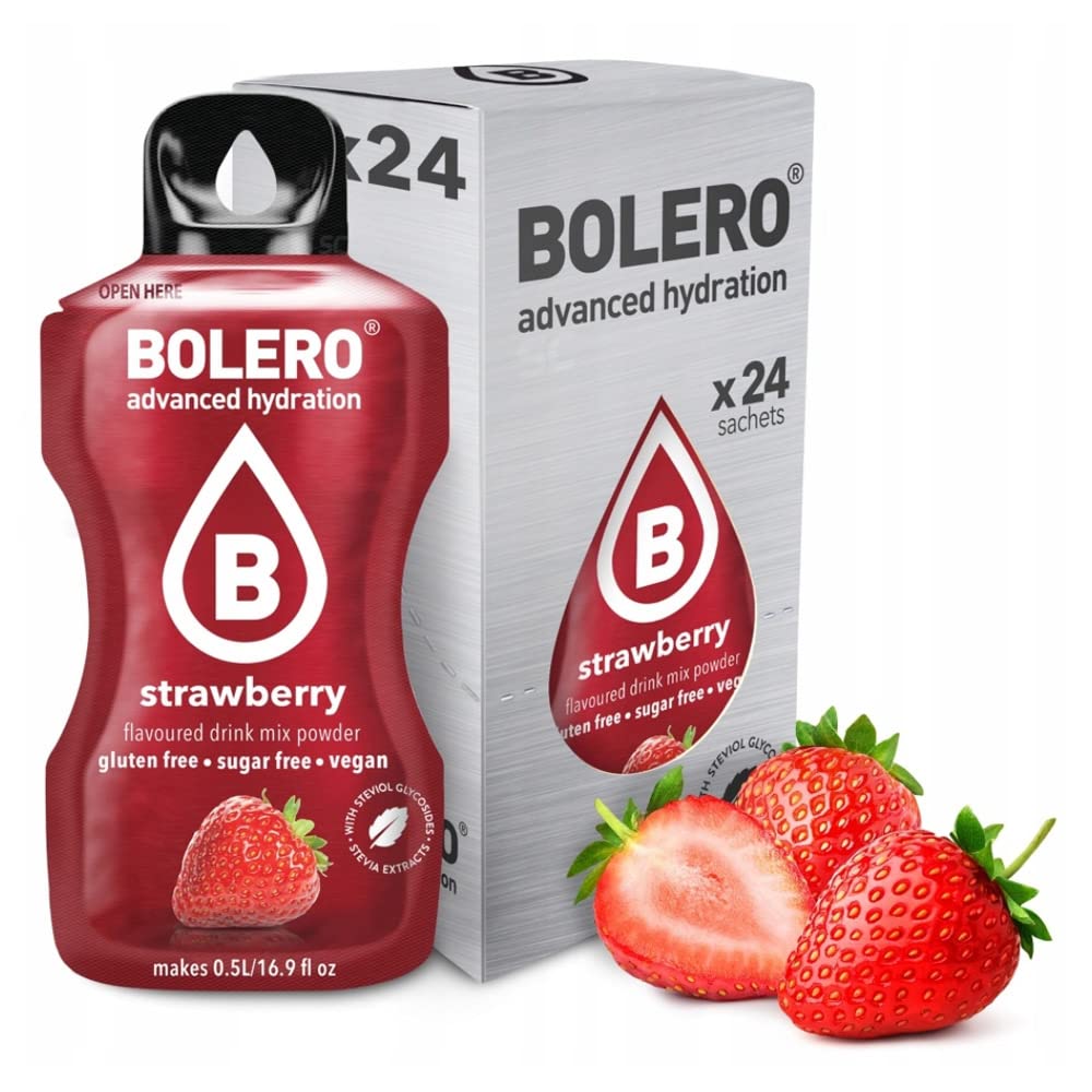 Bolero Drink 24 bolsitas 3 g fruta preparada en polvo soluble bebida fresca 72 gramos endulzado stevia plátano fresa