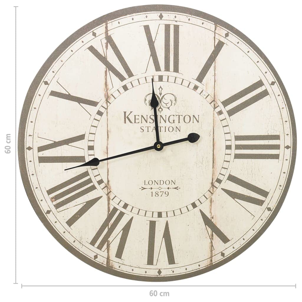 Reloj de pared vintage de Londres de 60 cm de diámetro con marco de madera de densidad media, esfera analógica, funciona con pilas, movimiento de cuarzo silencioso, diseño retro para salón