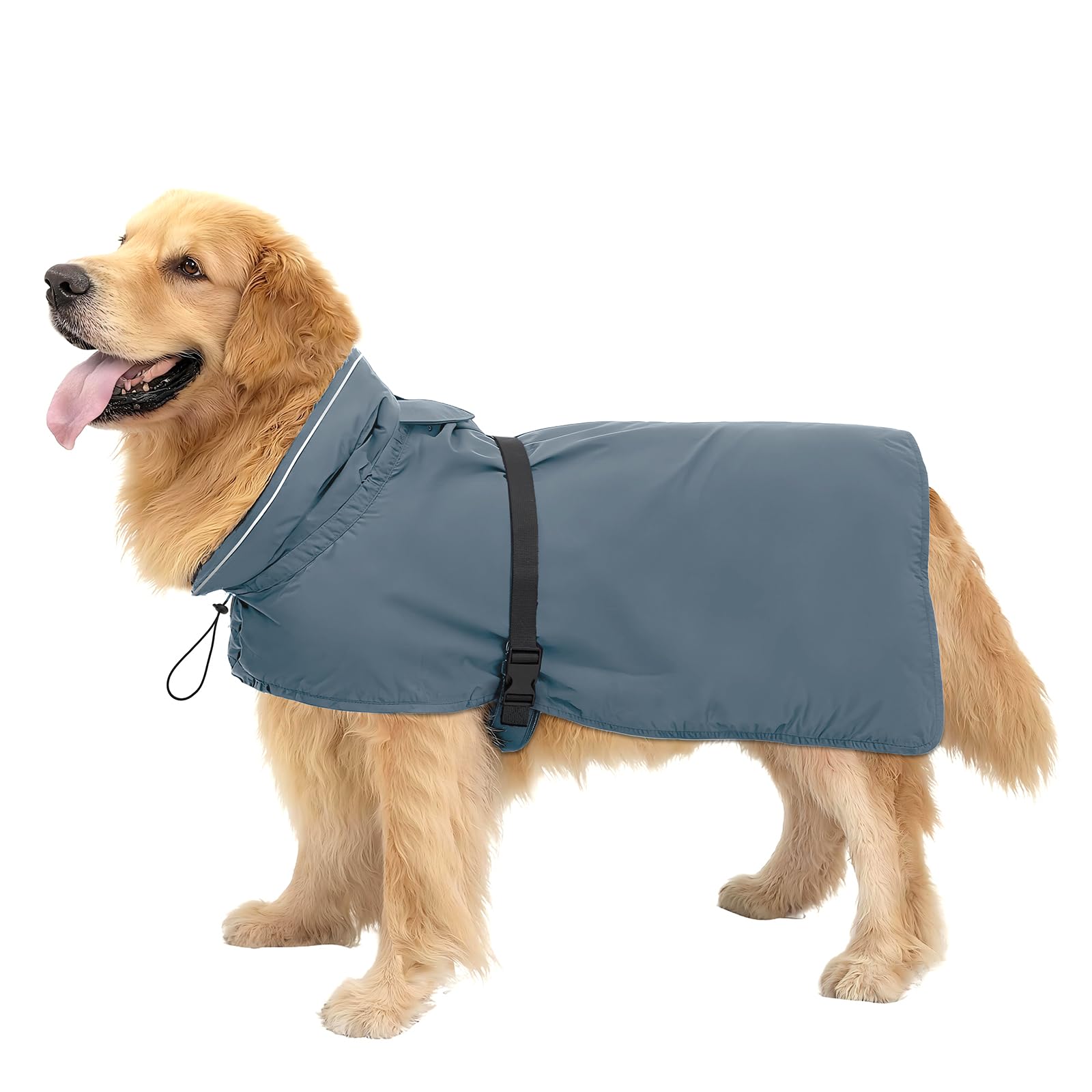 Zellar Impermeabile per Cani Regolabile, Leggero con Buco per Collare e Strisce Riflettenti, Vestibilità Facile, Traspirante Cappotto Pioggia Cane Taglie Media e Grandea (XL, Grigio)