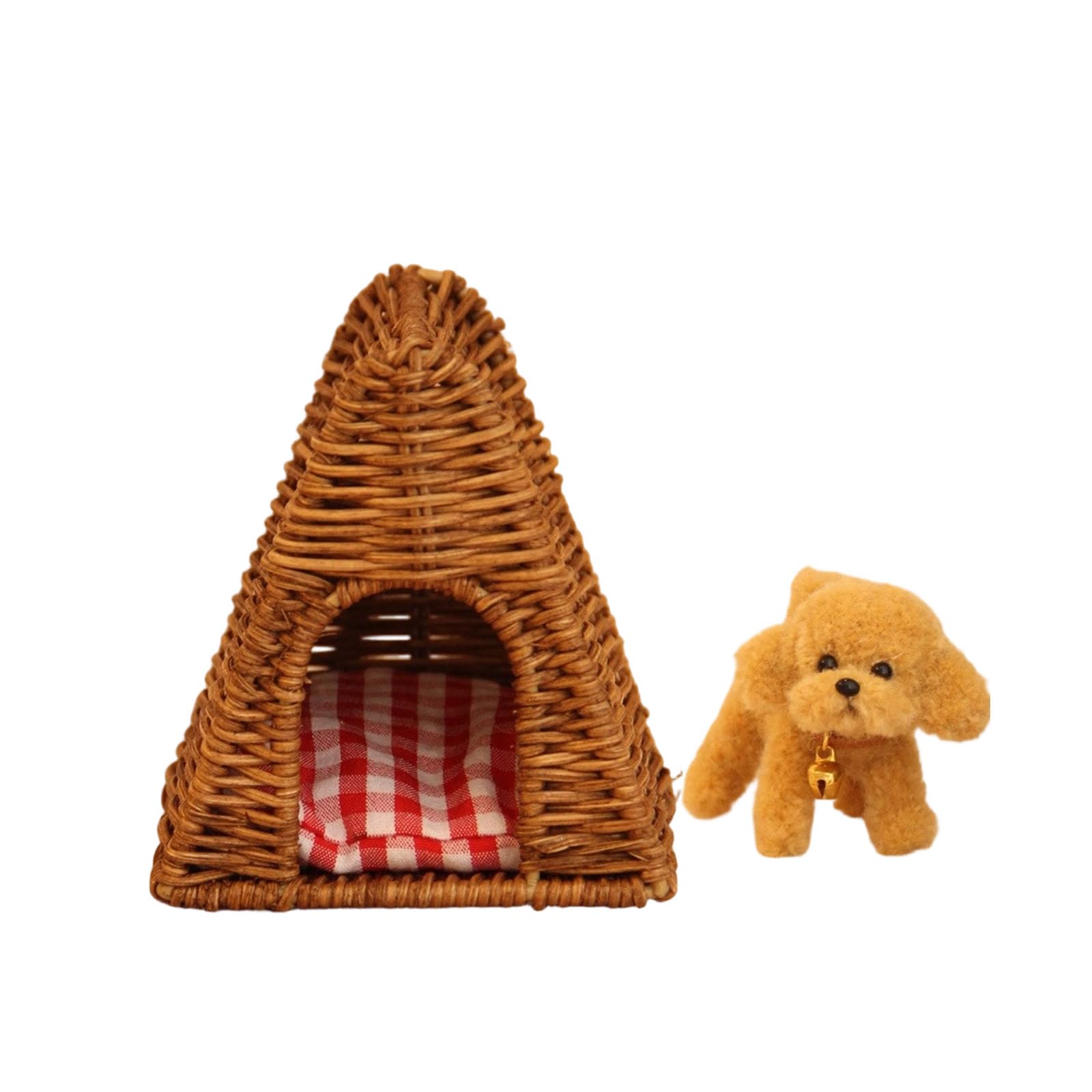 Set cuccia per cuccioli in rattan naturale, Dark yellow ted, A