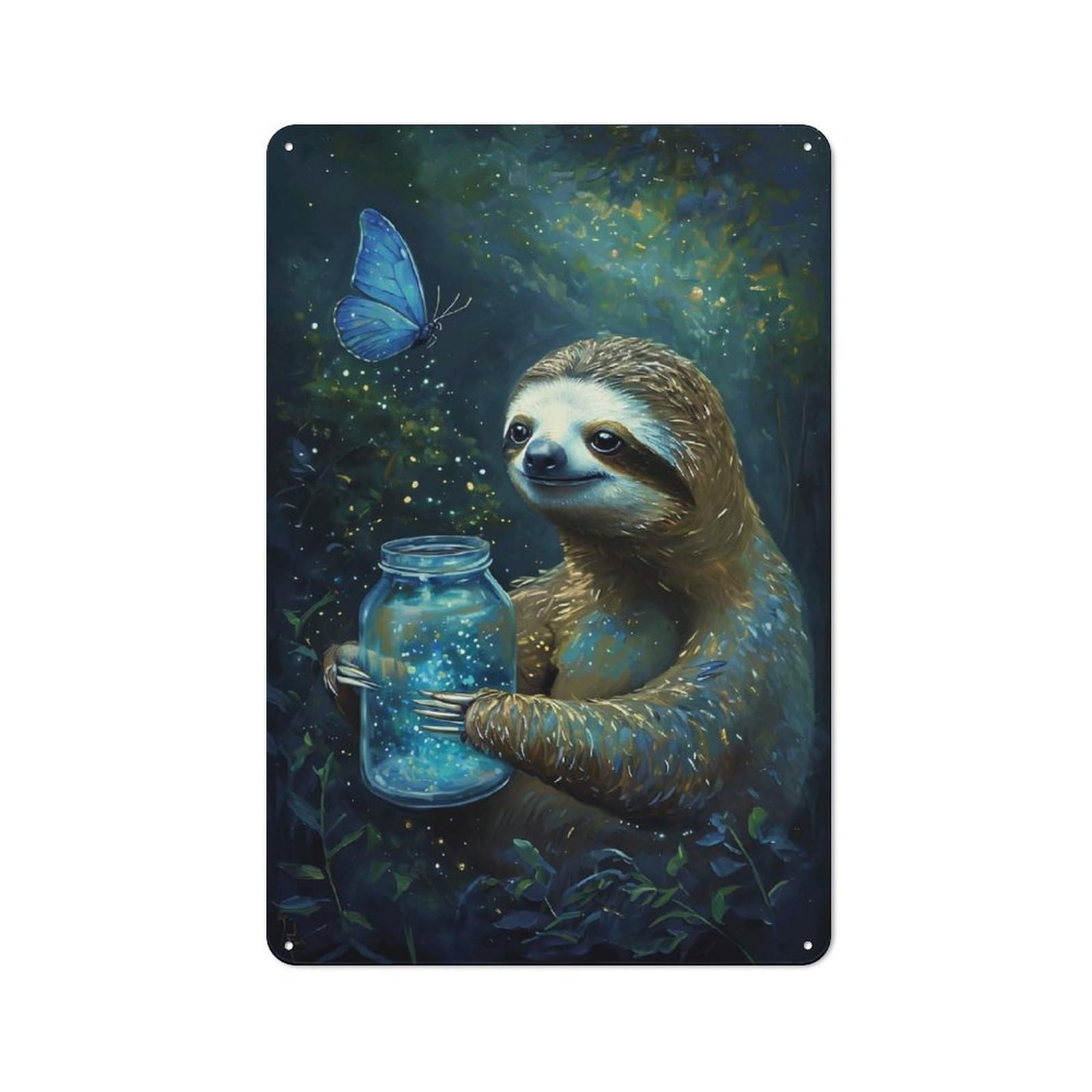 Junmoney Style-23 Metal Plaque 30X20cm With Sloth With Firefly Jar For Pub Or Café, Vintage Decor, For Metal Sign Collectors, For Vintage Wall Decor Fans