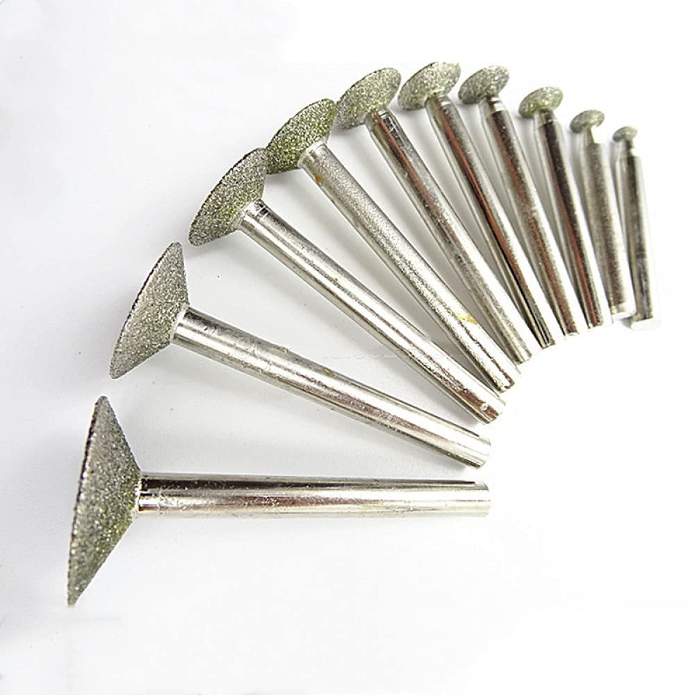 10 pezzi 6 mm gambo diamante rettifica testa lucidatura abrasiva punta per unghie pietra giada taglio di metalli intaglio trapano frese strumento agata smeraldo, 18 mm