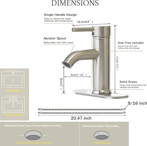 Miniatura 2 de Canilla monomando Greenspring para lavamanos de baño, de acero inoxidable, G-89054N
