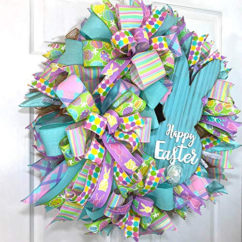 Easter Rabbit Front Door Wreath,Easter Rabbit Wreath Decor for Front Door, Easter Thief Bunny Butt with Ears, Rabbit Shape Garland Wall Decor Easter Decorations Craft Supplies Multicolor