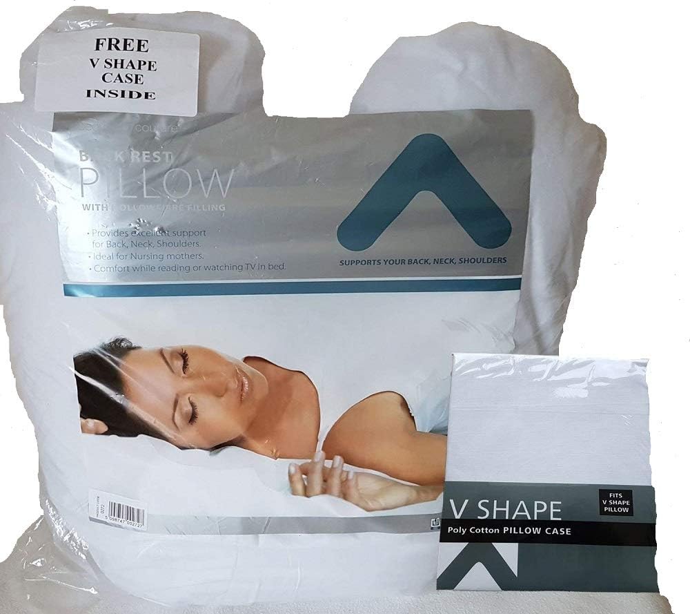 Premium Orthopaedic Anti Allergy V Pillow With Complimentary Case Set For Back And Neck Rest And Maternity Use Or Reading And Watching TV In Bed .
