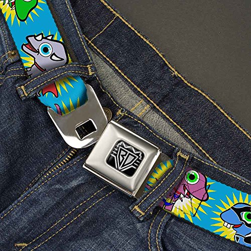 Cinturón de seguridad con diseño de dinosaurio superhéroe azul para pantalones de niños de 24-38" 2