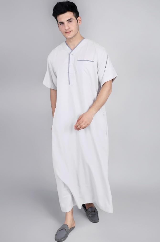 Muslim Thobe for Men, Short and Full Sleeve Options, Polyester Viscose Jalabiya Muslim Thobe Caftans Big and Tall Mens Arab Thobe