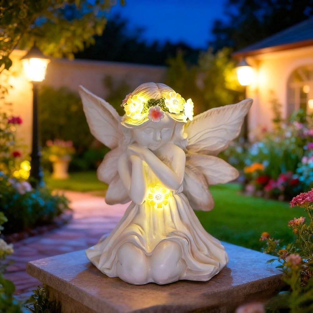 Statua da giardino a forma di angelo in resina, resistente alle intemperie, finitura