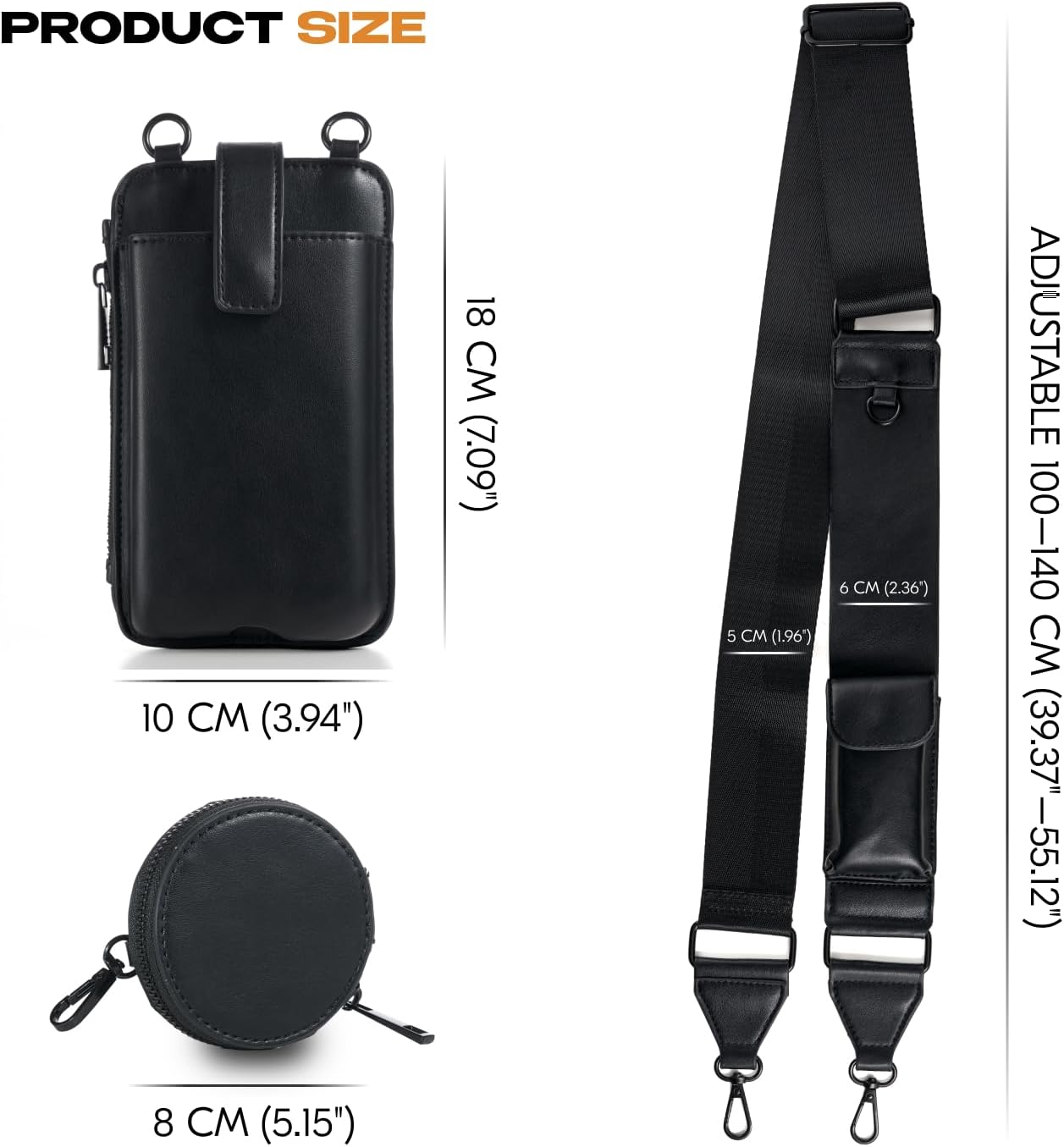 Black Crossbody Phone Bag with Adjustable Strap and Coin Pouch – Stylish PU Leather Shoulder Purse for Everyday Use - Image 3