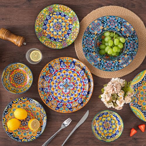 vancasso 12 Pieces Dinnerware Sets, Plates and Bowls Set, Porcelain Dishes Set for 4, Microwave and Dishwasher Safe, Scratch Resistant, Bohemian Style Dining Ware Service for 4, Series SIMI - Image 6