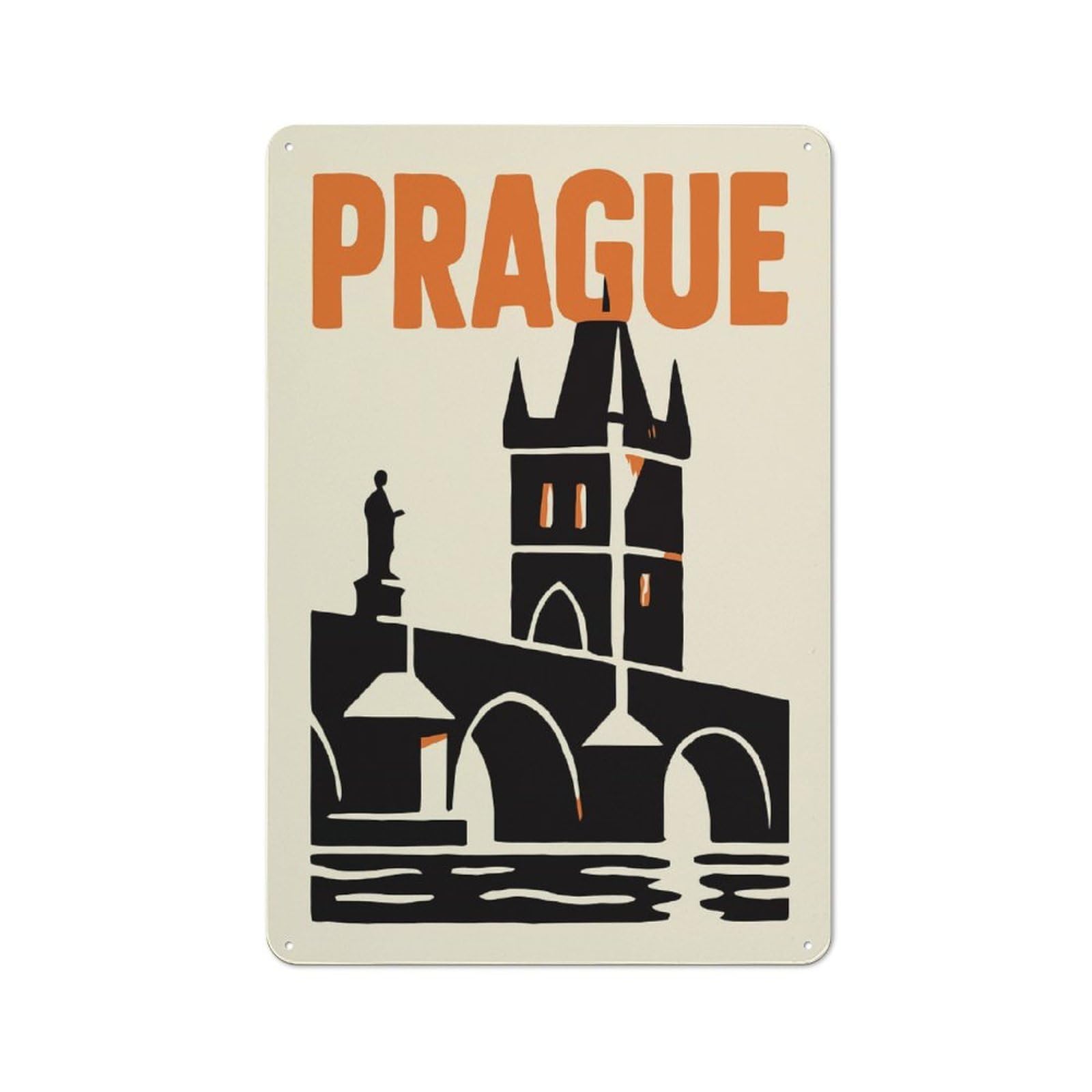 Junmoney Style-13 Prague Travel Retro Tin Wall Plaque 30X20cm For Home Office Or Studio, For Cooler-Month Interiors With Retro Character