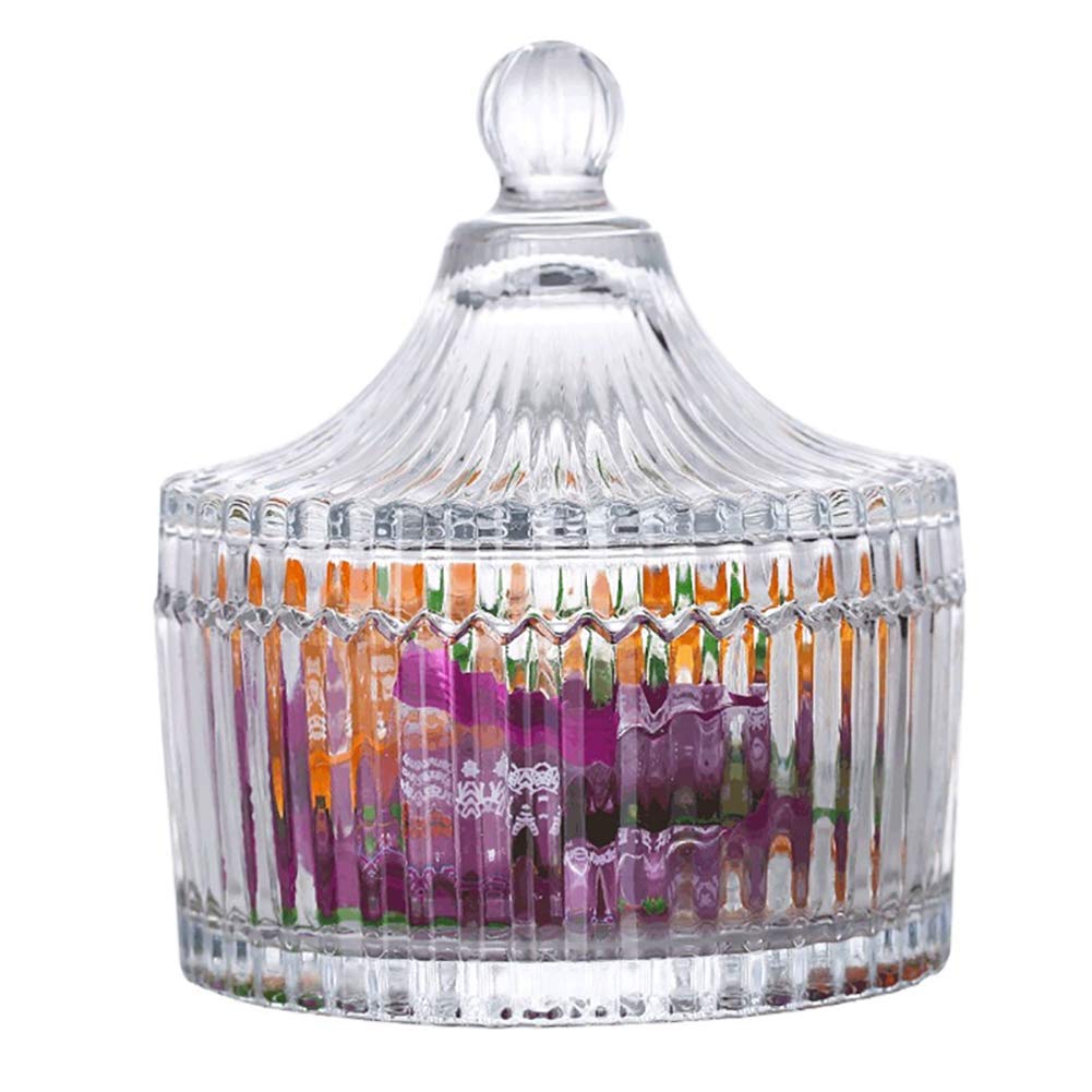 Glass Candy Sweet Jar With Lid,Crystal Bon Bon Jar Covered Sugar Bowl Small Decorative Cookie Dish Buffet Storage Container Clear For Party Wedding (Diameter: 10.5CM)