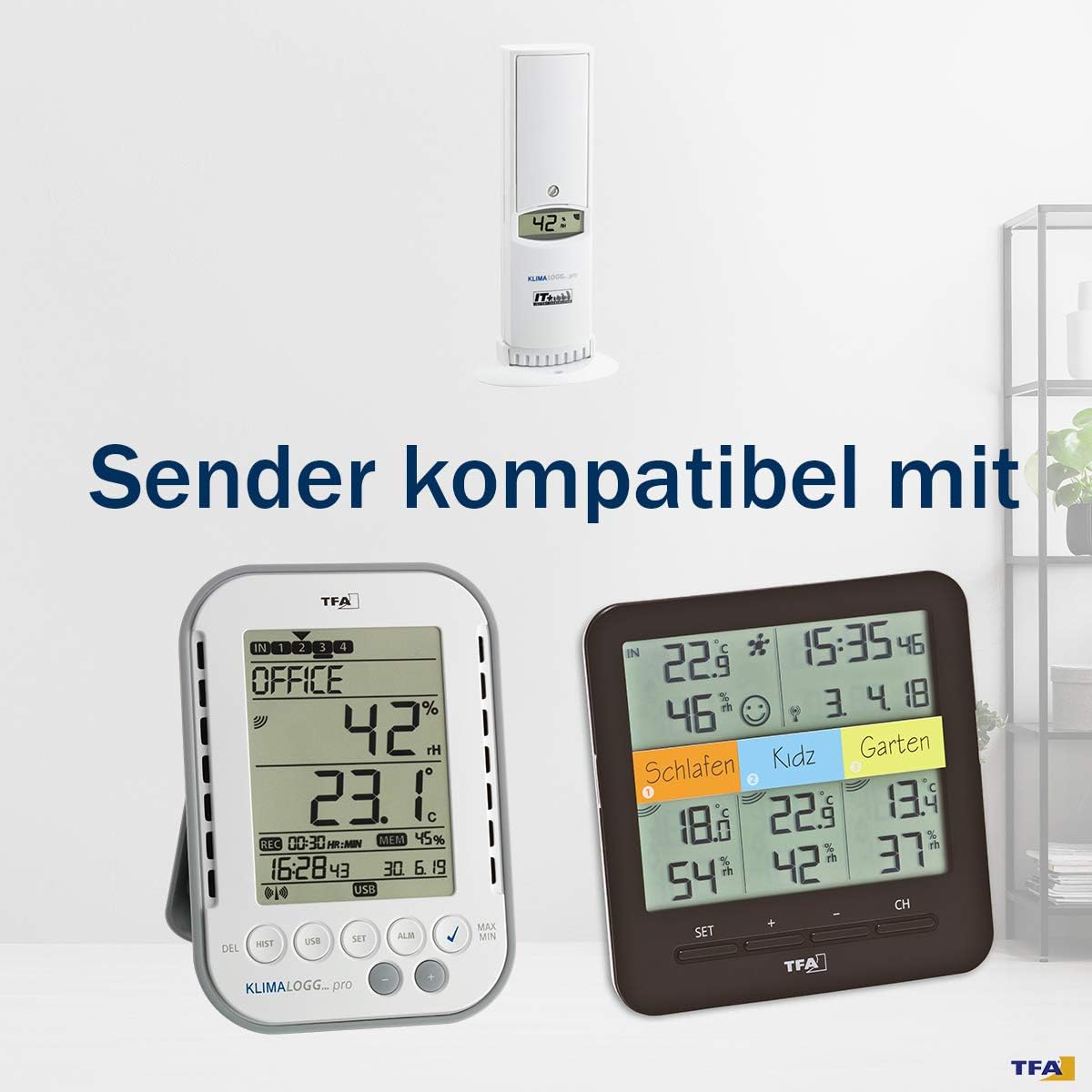 TFA 30.3180 Temperature Humidity Transmitter compatible with KlimaLoggPro units