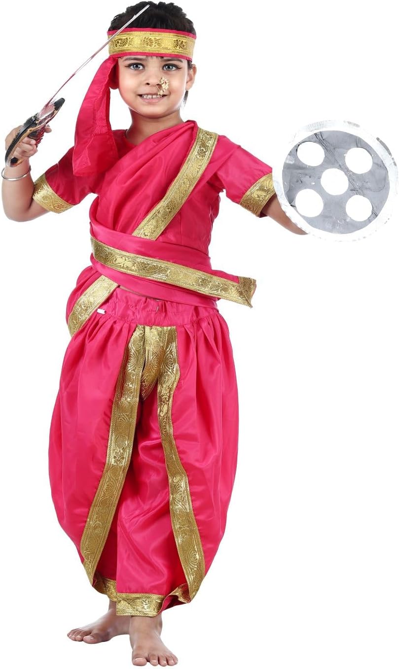 BookMyCostume Rani Laxmi Bai Jhansi ki Rani Kids Fancy Dress Costume for Girls with Accessories 8-10 years