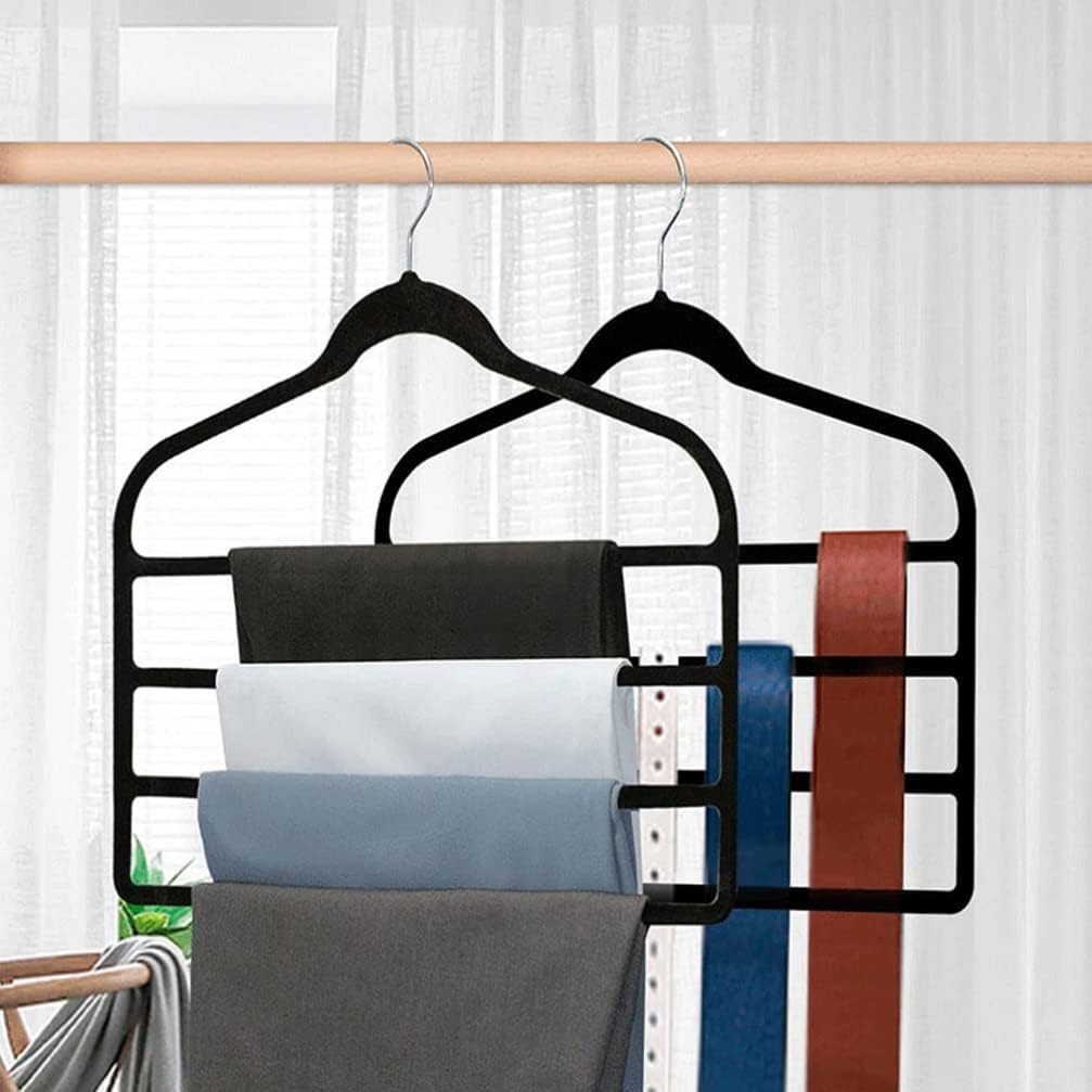 Cabilock Multi-Layer Pants Hangers Space Saving Hangers for Wardrobe 5 Pack Black Tie