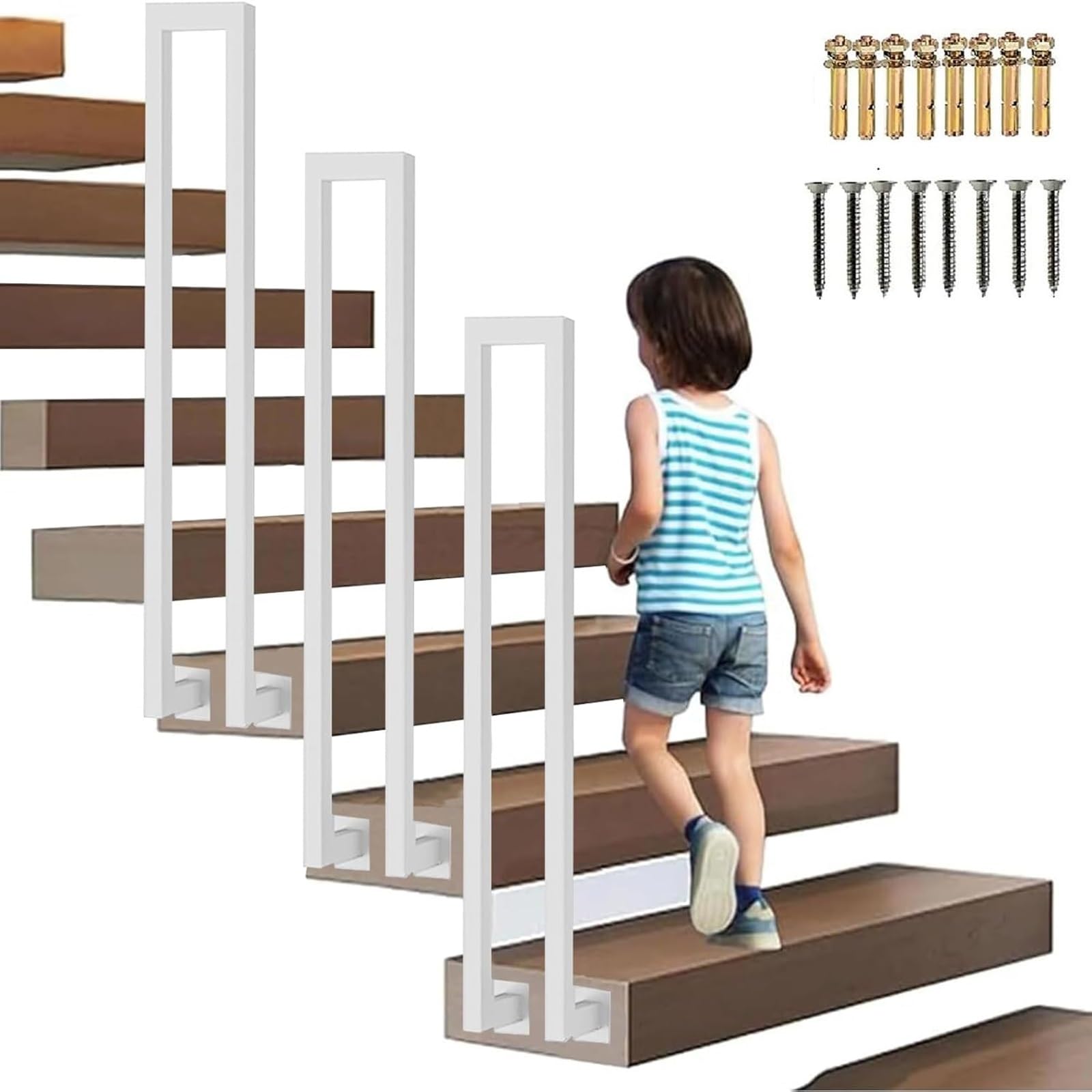Zyntho White Side Mount Indoor Stair Railings, Outdoor Handrail For Step, 35-100Cm U Shaped Hand Rails For Stairs, For Home Villa Entrance Indoor Outdoor Anti-Skid Railing(45Cm/1.4Ft)